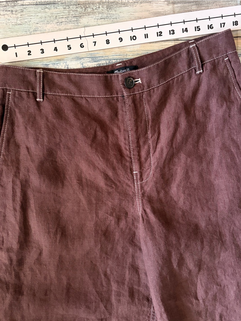 Madewell Zoe Floppy Wide-Leg Linen Pants in Dark Brown/White Stitching Size 6 - Picture 5 of 11